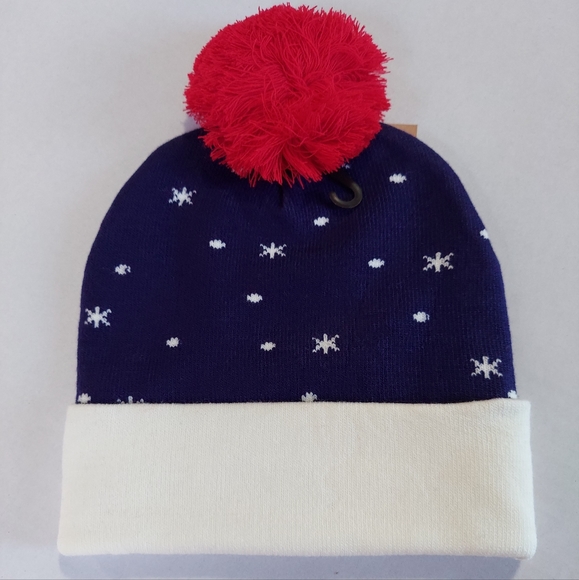 Christmas Beanie Hat Navy Blue Unisex Pom Winter Cap Knit New - Picture 3 of 11